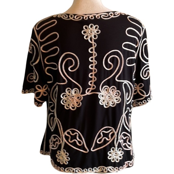 Object D'art Black Short Sleeve Embordered Jacket with Top Button Closure - Picture 3 of 6